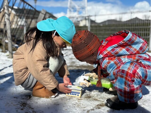園庭で友達と遊ぶ子どもたち
